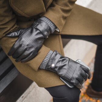 Schwarze Herren-Touch-Handschuhe mit grauen Ärmeln