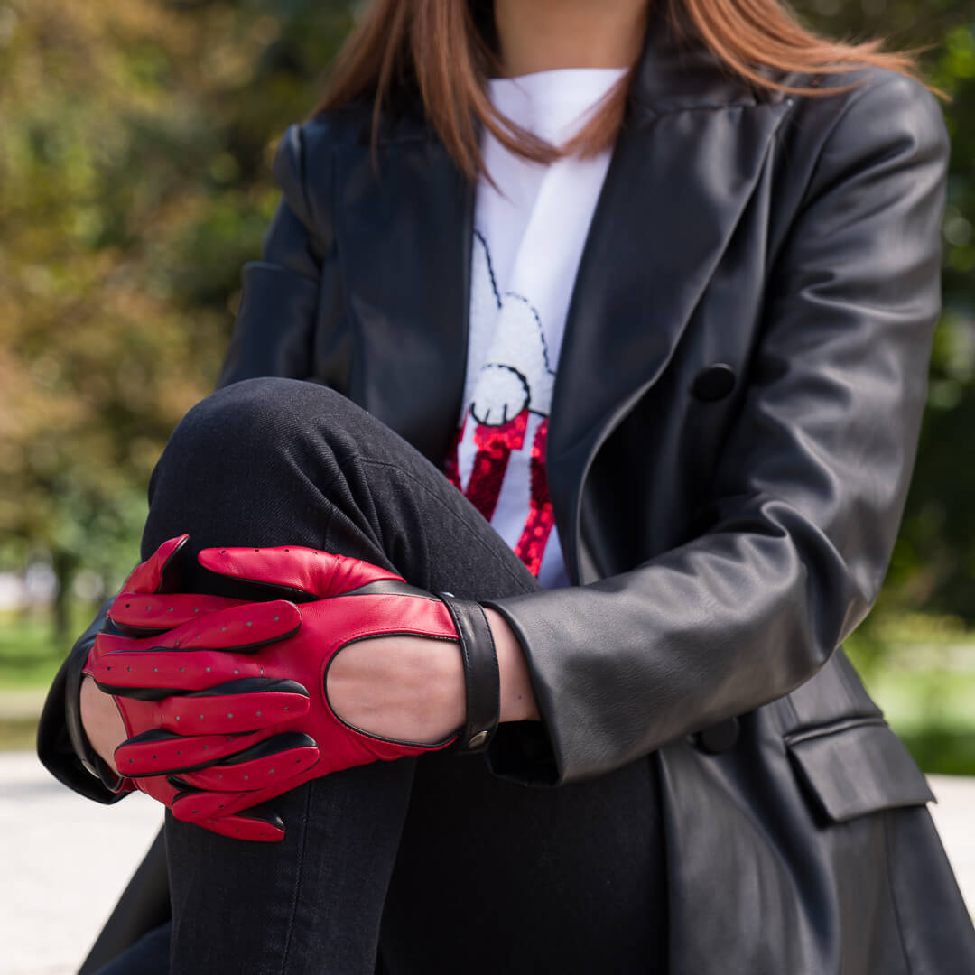 Red car gloves for women