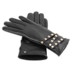 schwarze Damen-Lederhandschuhe mit goldenen Nieten