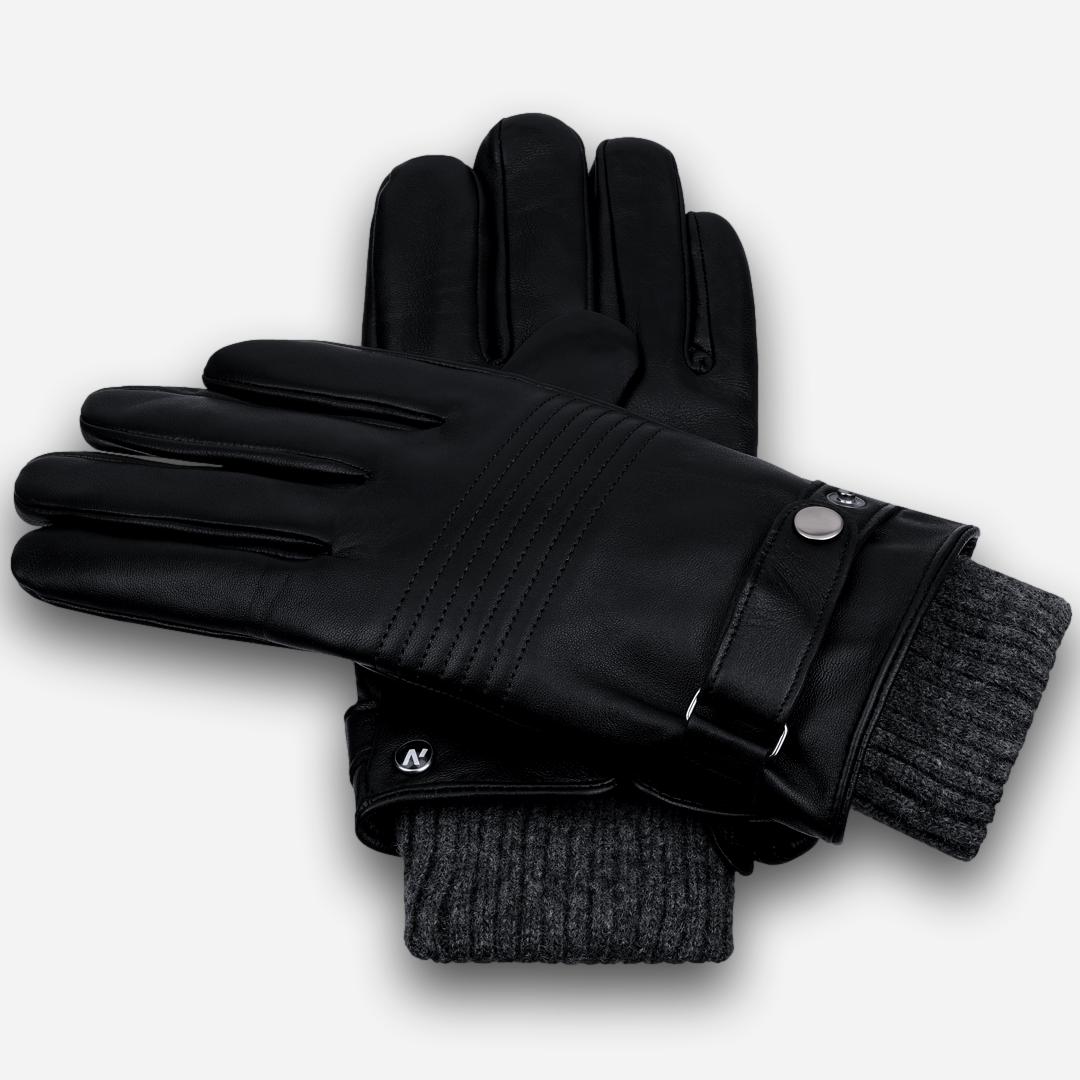 Schwarze Herren-Touch-Handschuhe mit grauen Ärmeln