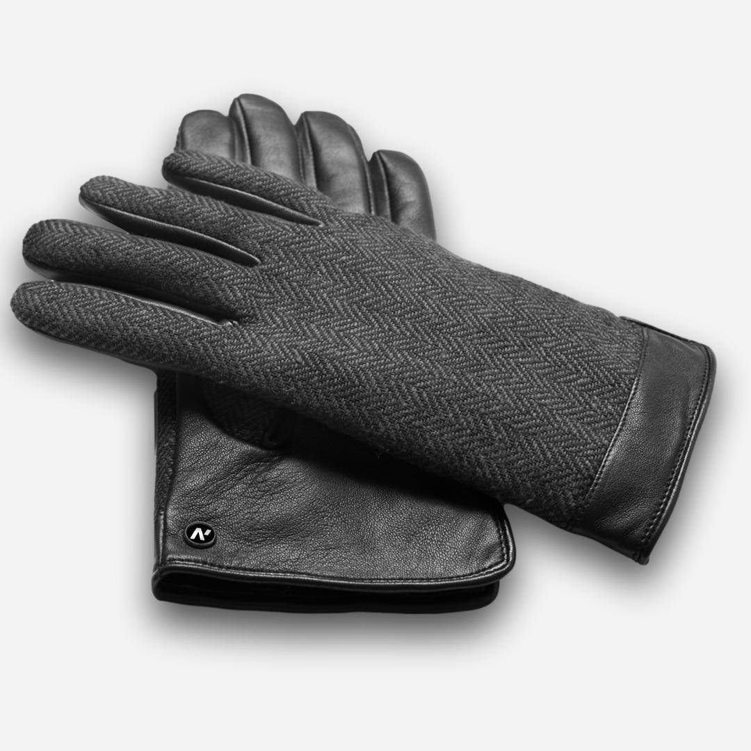 Herrenhandschuhe aus schwarzem und grauem Leder