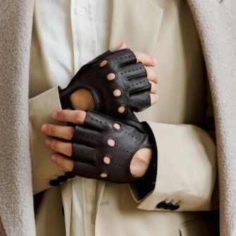 braune fingerlose Handschuhe für Herren